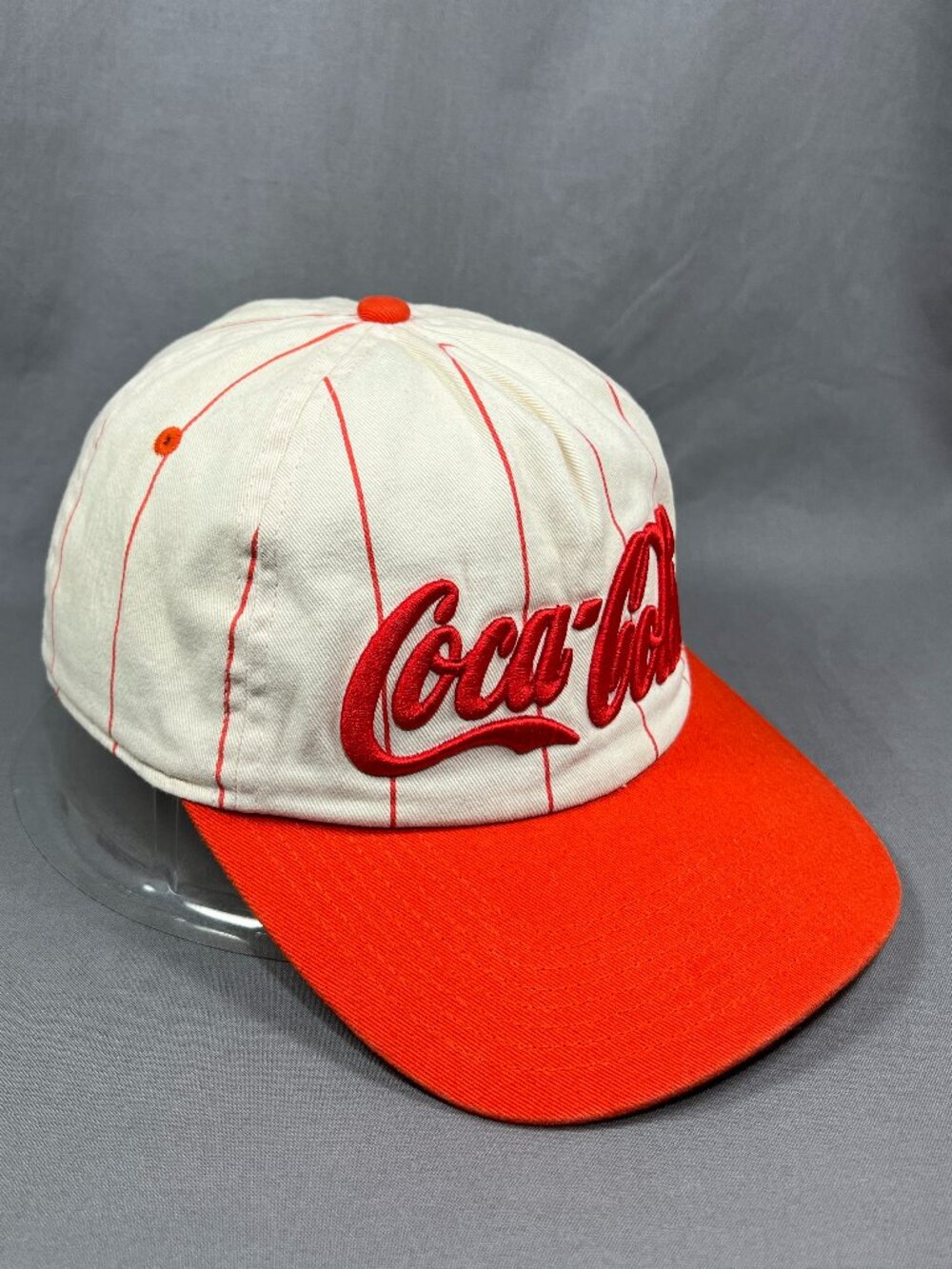 Coca Cola Snapback Hat Cap Ivory Soda Old School Retro Pinstripe Dad Script Mens
